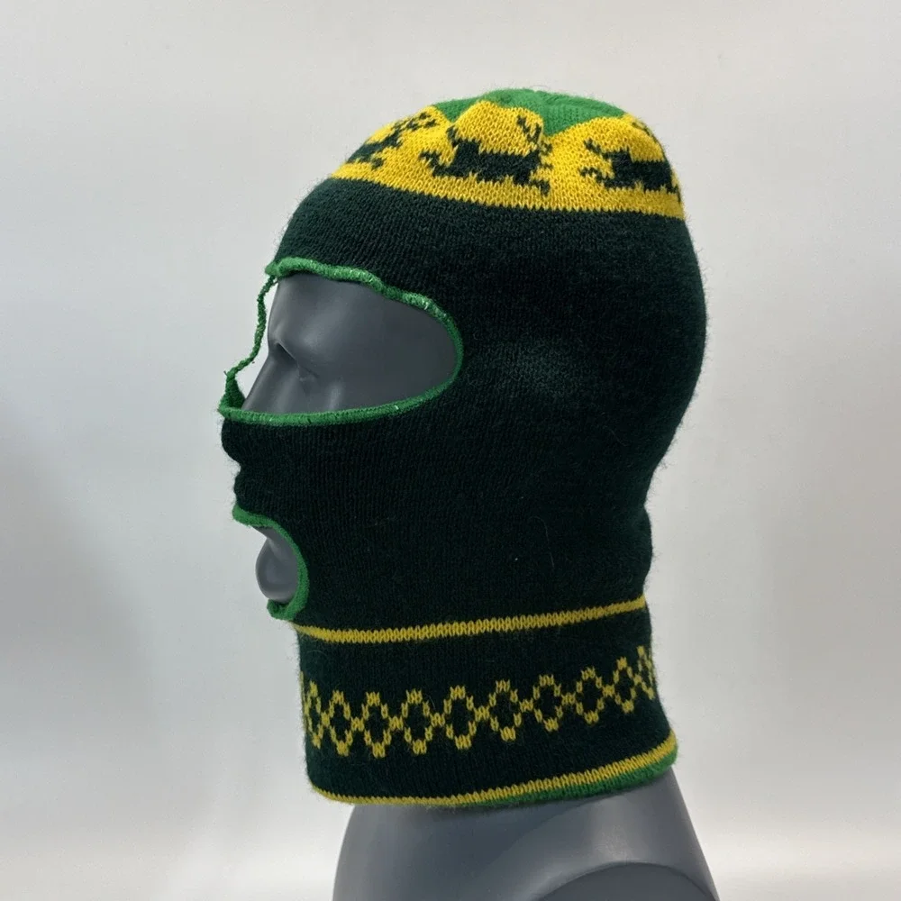 Vintage Face Mask Balaclava Green Patterned Knit Winter Hunting Deer Mask 3 Hole